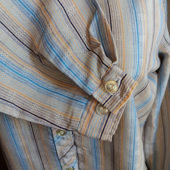 Medium True Vintage Boho Striped Button-Down Blouse Shirt Pastel Blue/Beige 70s - Picture 5 of 7